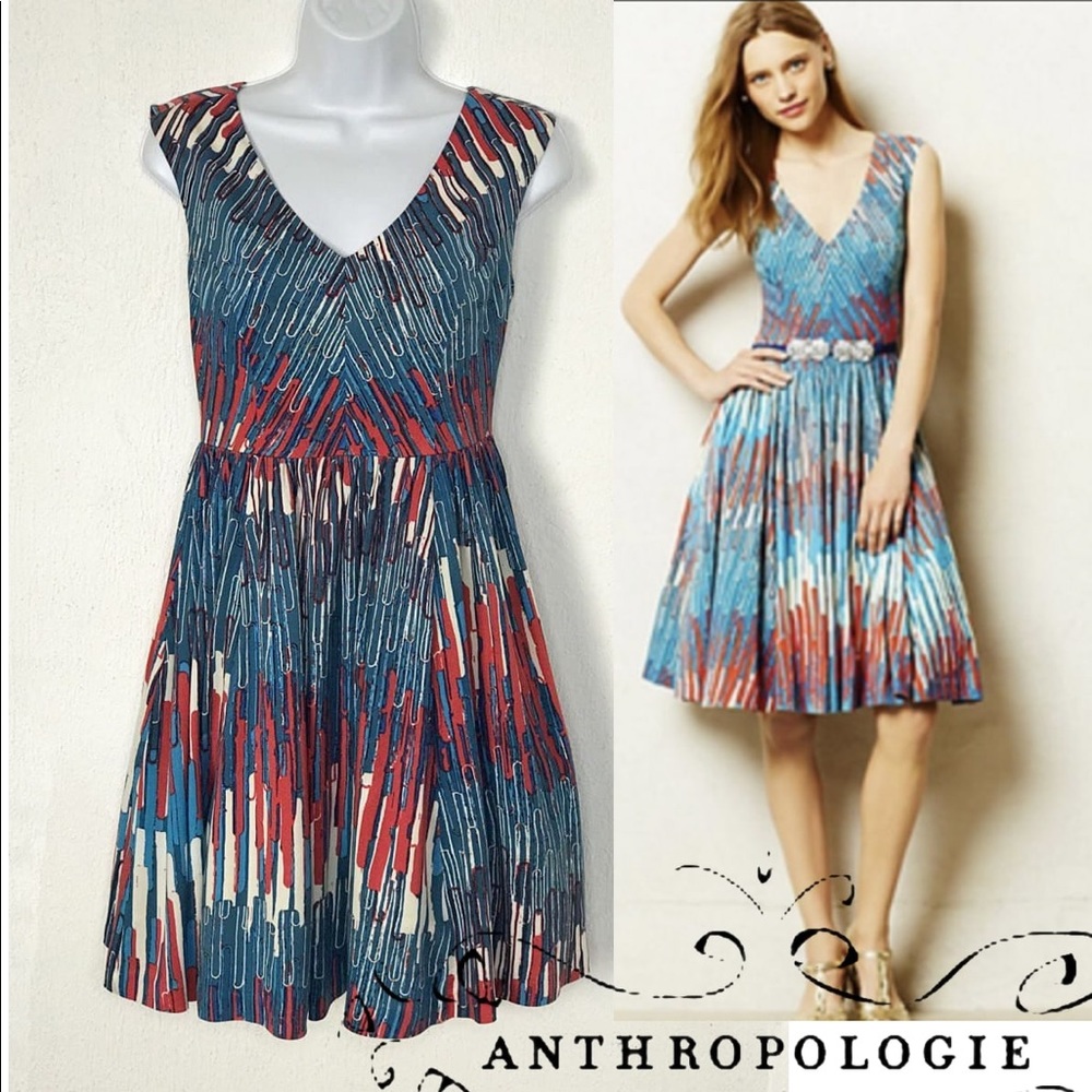 🌸 ANTHROPOLOGIE Plenty by Tracy Reese Gallery Row Dress White Red Blue Size 0